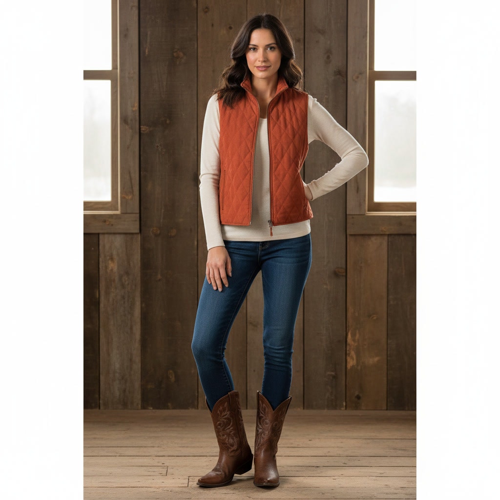 1480 - Outback Trading Co. Long Quilted Vest - Rust - Small