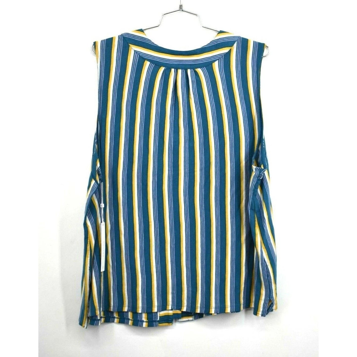 1092 - Caslon Striped Sleeveless Button Front Blouse Boho Blue Yellow NWT - 3X