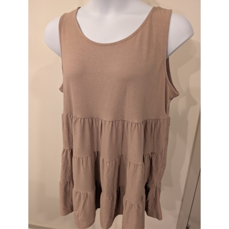 1391 -  Zenana Mocha Tiered Sleeveless Tank - 2XL - NWOT