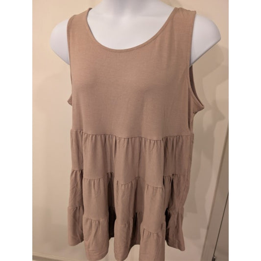 1391 -  Zenana Mocha Tiered Sleeveless Tank - 2XL - NWOT
