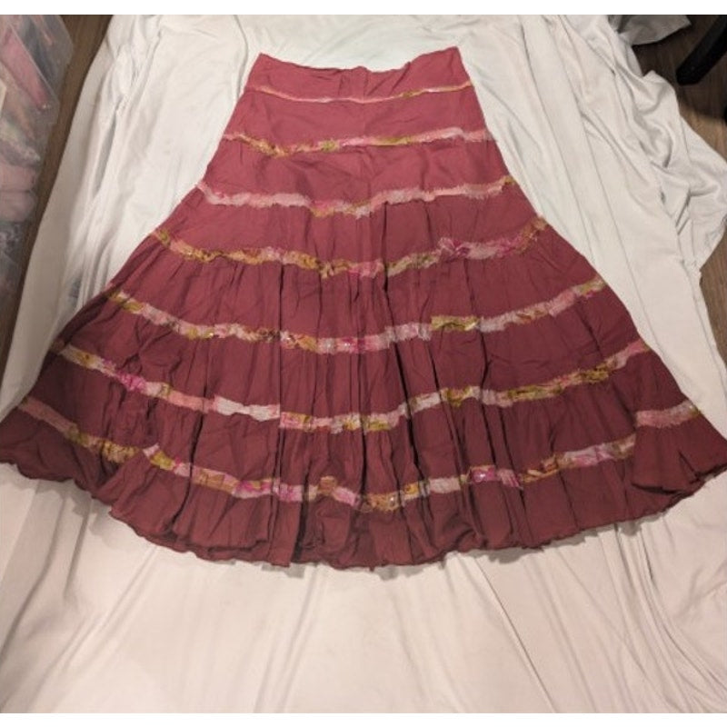 1501 - Maroon Ombre Full skiirt with Ribbon and sequin detail - XL