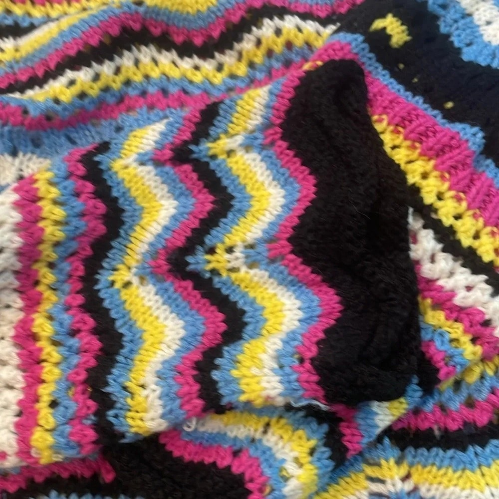 1361 -Cellecci Open Knit striped rainbow colorful sweater boho, loose -Small NWT