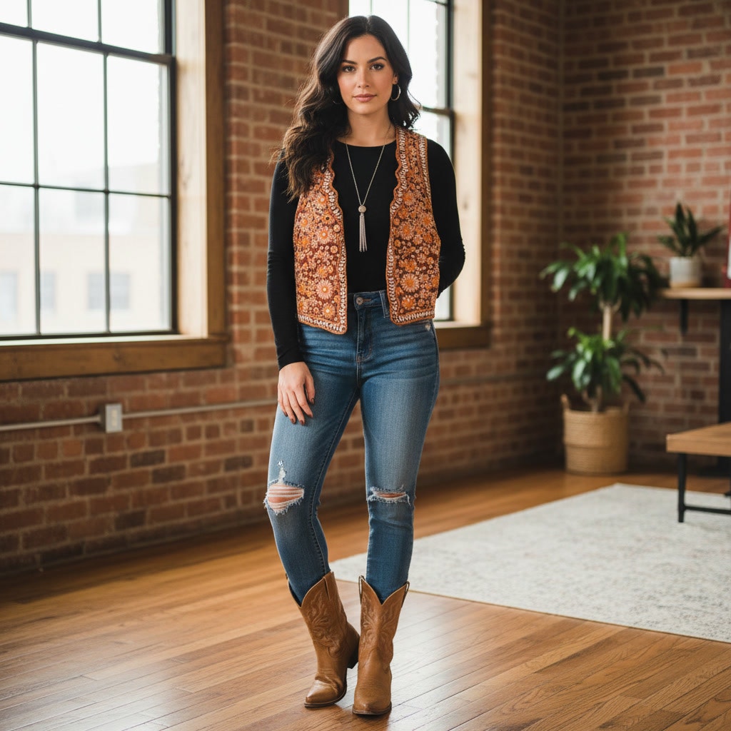 1527 - Shyanne Embroidered and mirrored vest- XL