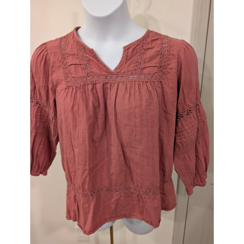 1293 - Knox Rose Ribbed Texture Peasant Blouse - XL
