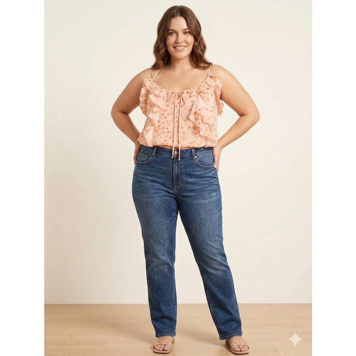 1154 - H & M Floral Ruffle Cami Top Pink Sheer Boho - NWT - Size Large