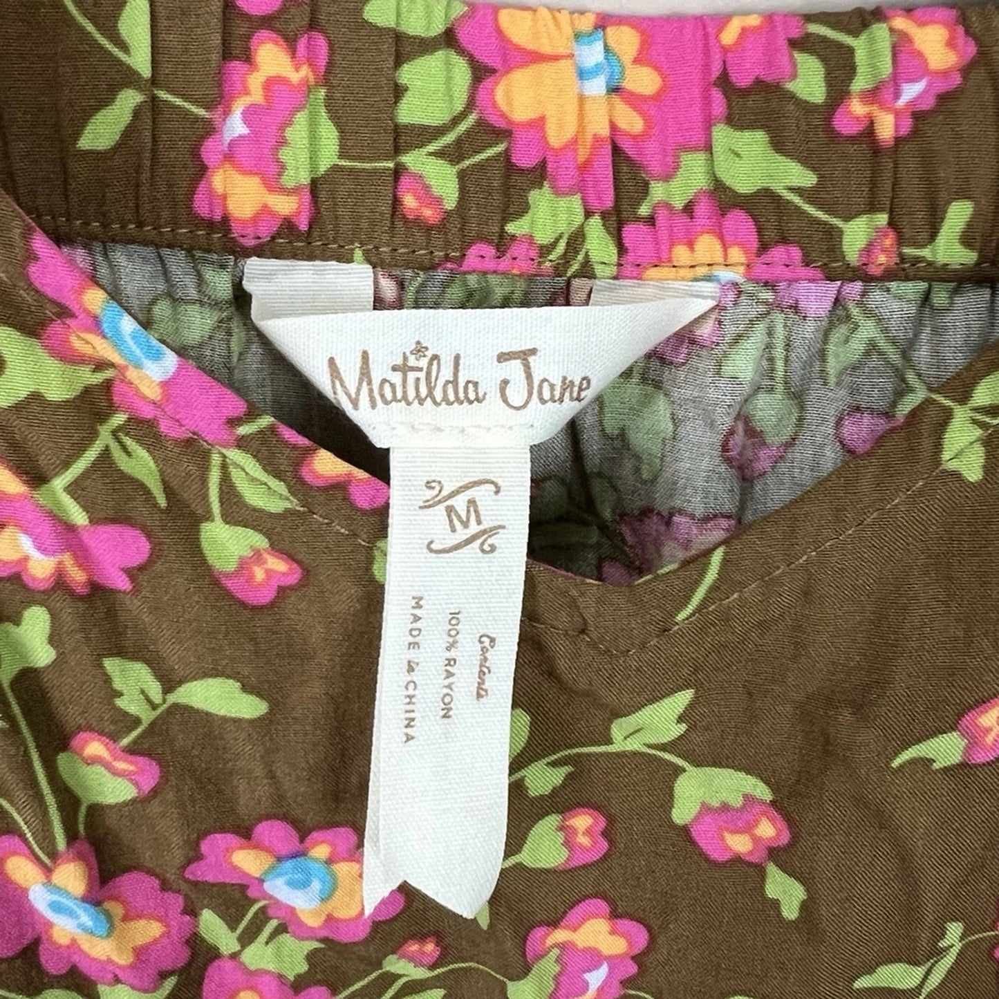 1138 - Matilda Jane Floral Boho Tank Top Brown Pink Green M - NWT