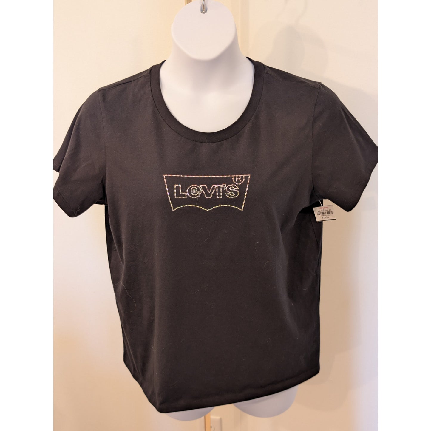 1157 - Levi's Black Rhinestone Logo Crop T-Shirt Womens - NWT - 1X