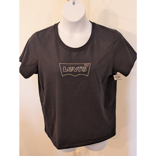 1157 - Levi's Black Rhinestone Logo Crop T-Shirt Womens - NWT - 1X