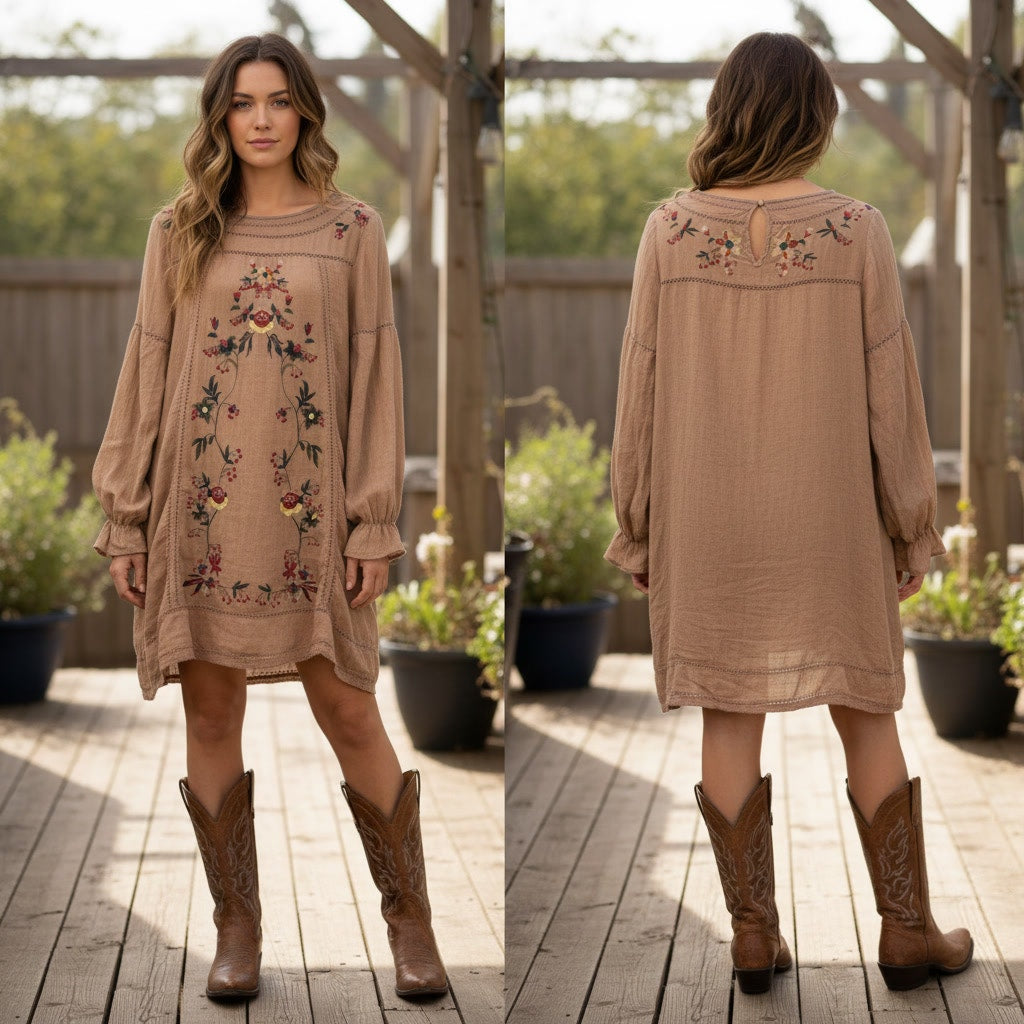 1492 - Umgee Fully Embroidered and Crochet Detail Tunic - Size M