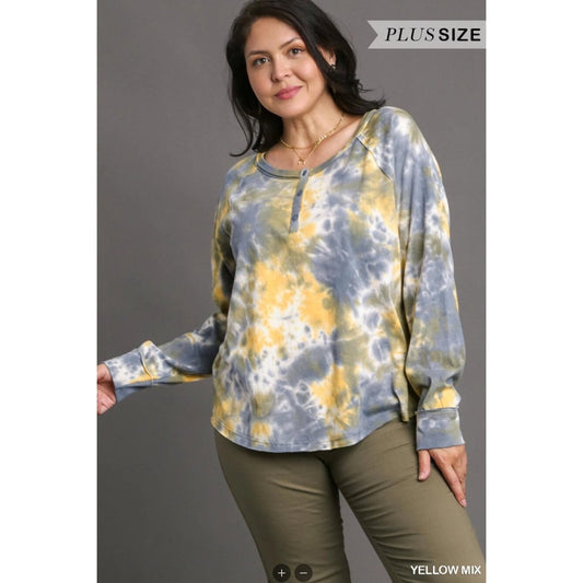 UMGEE - Tie Dye Long Raglan Sleeve Top with Raw Hem