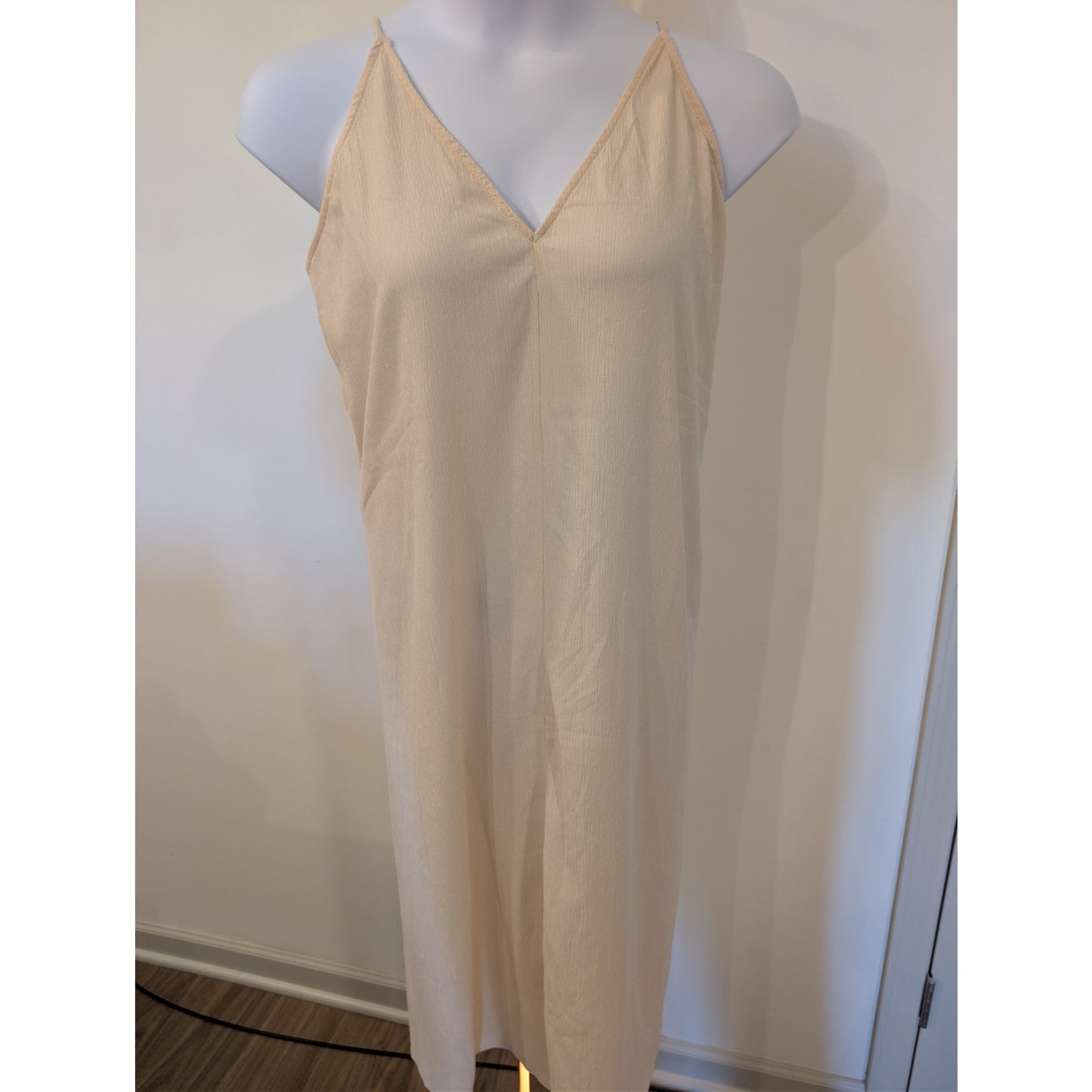 1155-H & M Beige Sleeveless Midi Dress Boho Tie Back - NWT- Size Large