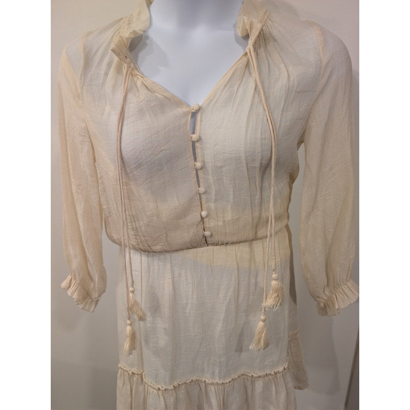 1240-Entro Cream Sheer Dress - Button down- Size S- NWT