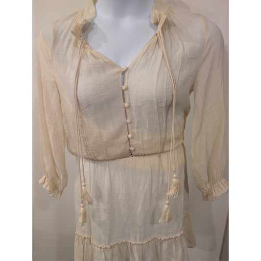 1240-Entro Cream Sheer Dress - Button down- Size S- NWT