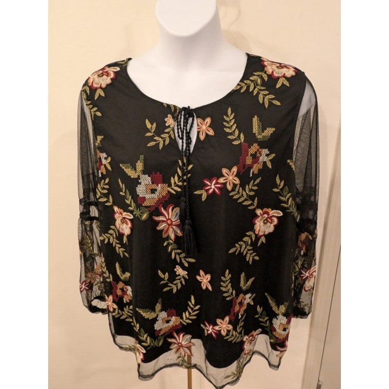1378 - Indigo Thread Co. Embroidered Blouse - 1X - NWOT