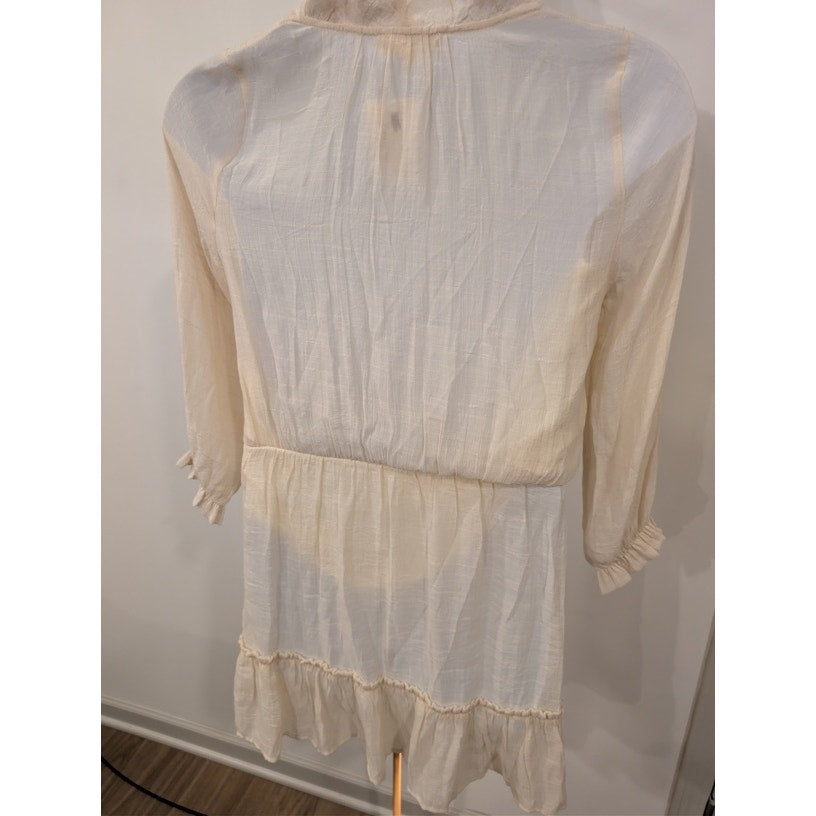 1240-Entro Cream Sheer Dress - Button down- Size S- NWT