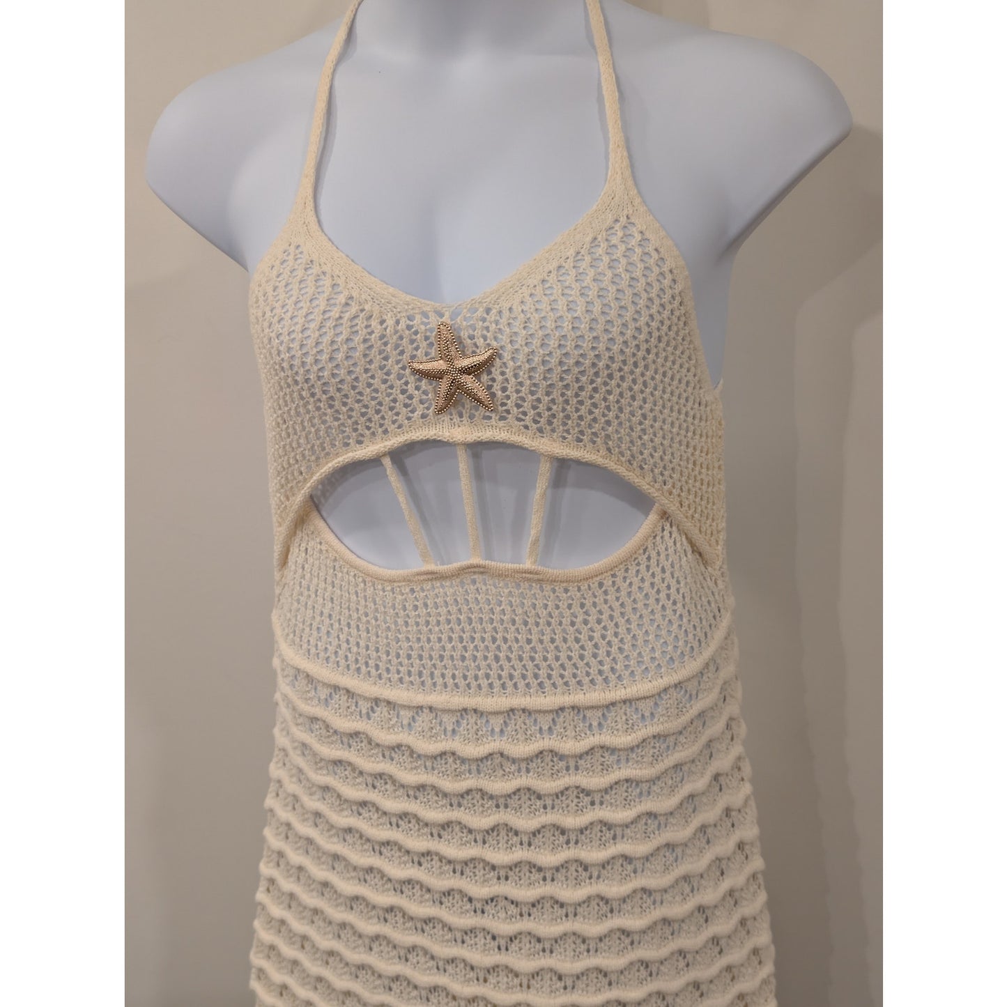 1309 - Soleia Metallic Starfish Decor Hollow-Out Crochet Dress