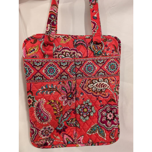 1067 - Vera Bradley Quilted Floral Tote Bag Pink Paisley Zip Pocket