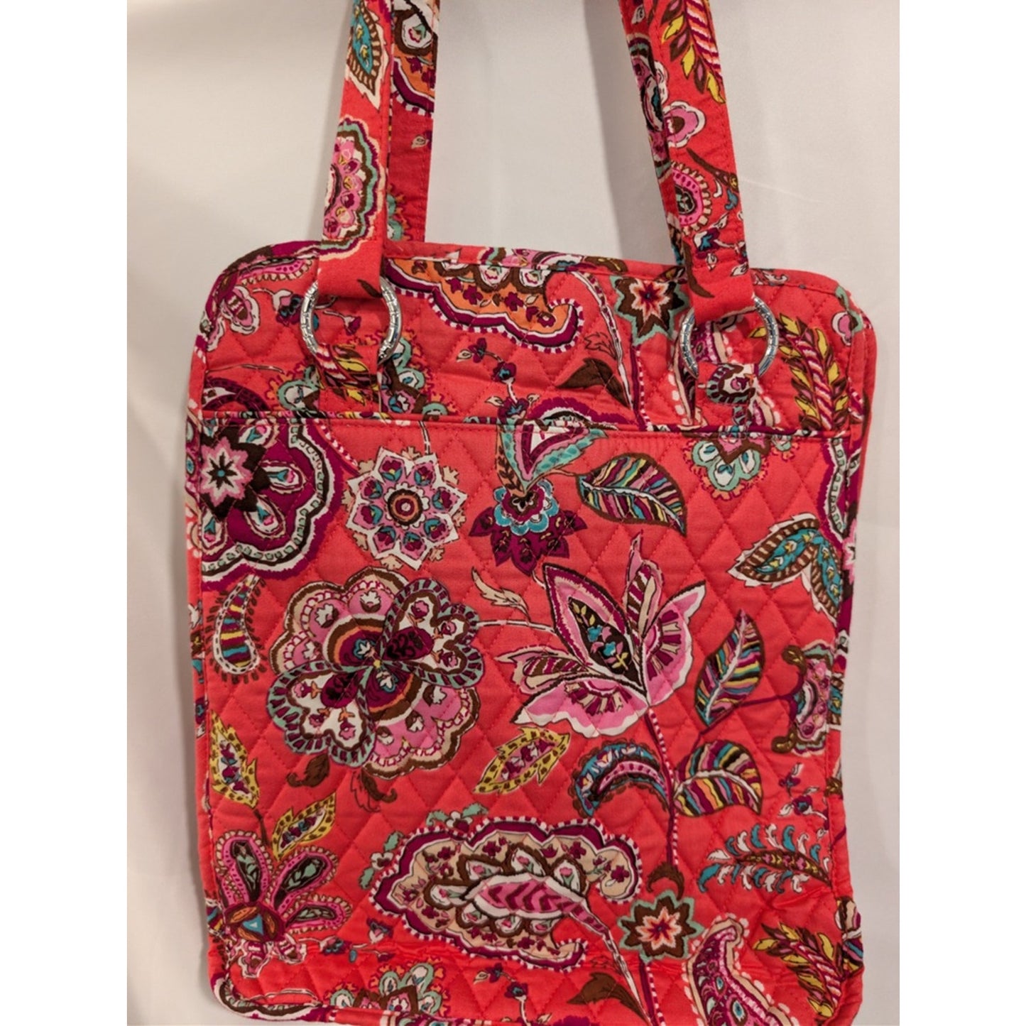 1067 - Vera Bradley Quilted Floral Tote Bag Pink Paisley Zip Pocket