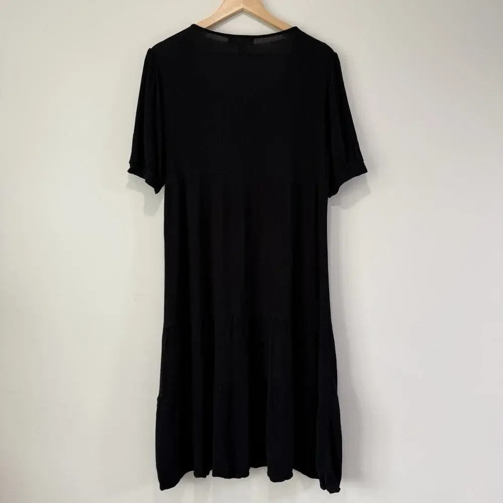 1329 - Cactus & Pearl‎ Prairie Granny Black White Crochet Gauze Midi Dress Small