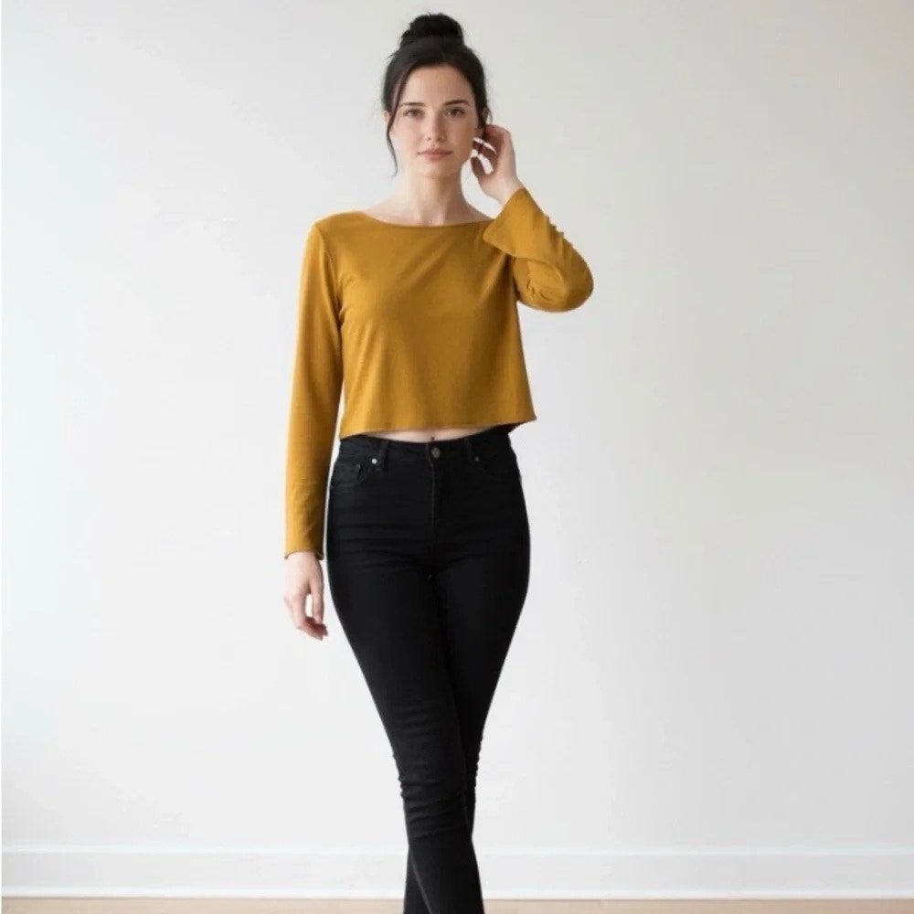 1404 - Peach Love Mustard Crop Top - Medium - NEW