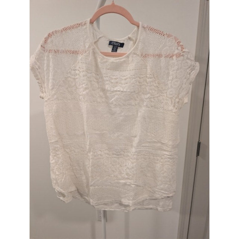 1530 - Chaps white lacey cotton blend top - 1X