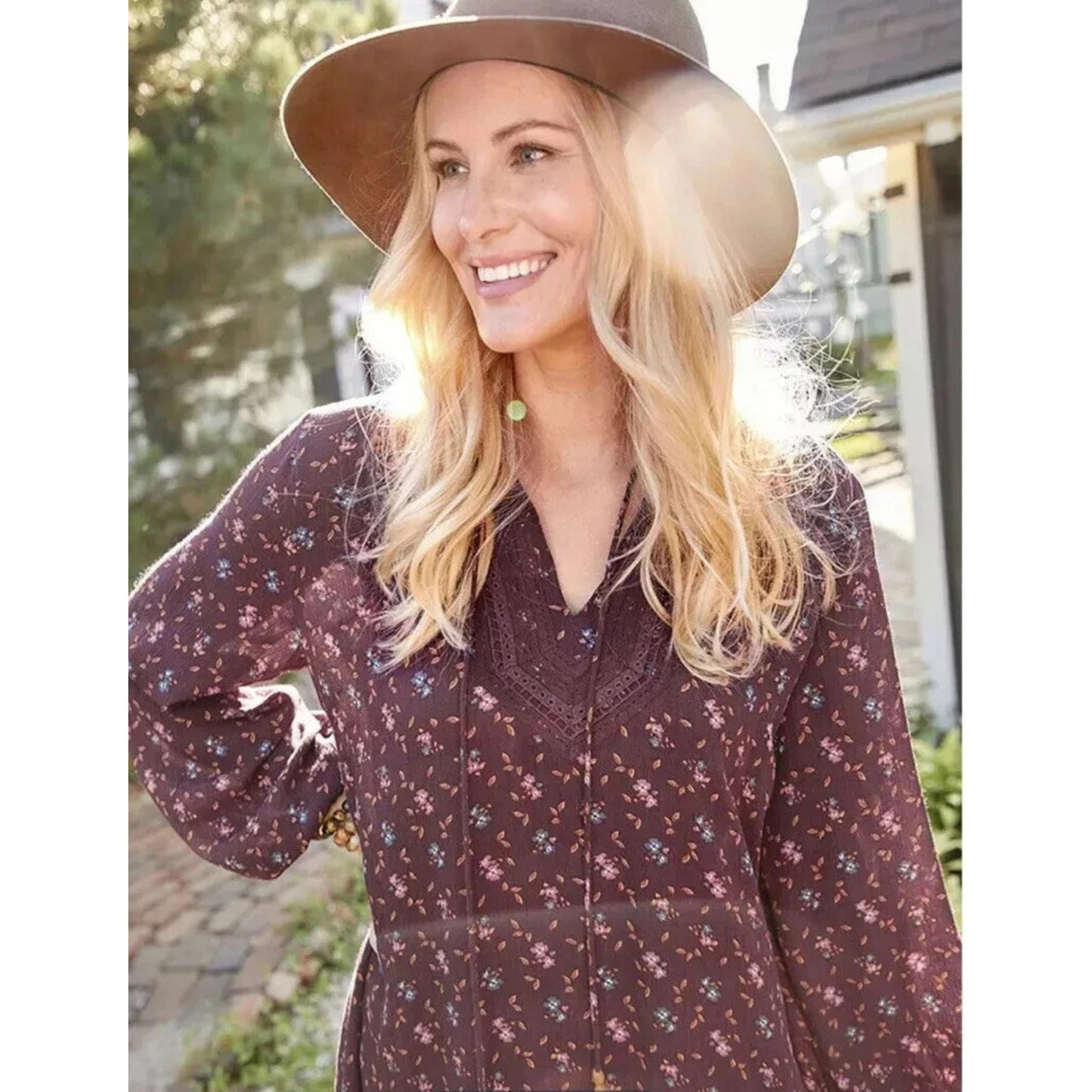 1142 - Matilda Jane Boho Floral Peasant Dress Burgundy Long Sleeve - NWT- Medium