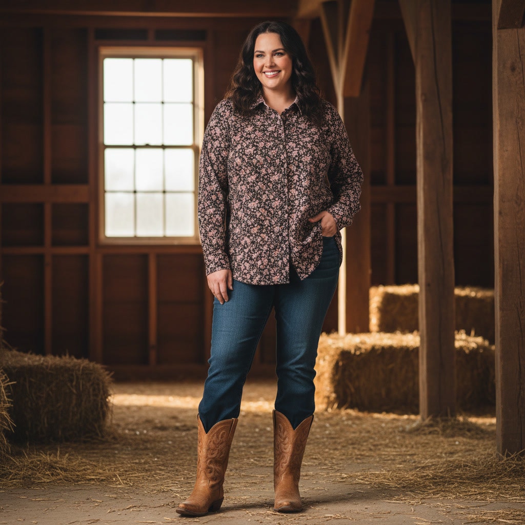 1513 - Chaps No Iron Button Down Shirt with Floral Print - 1X