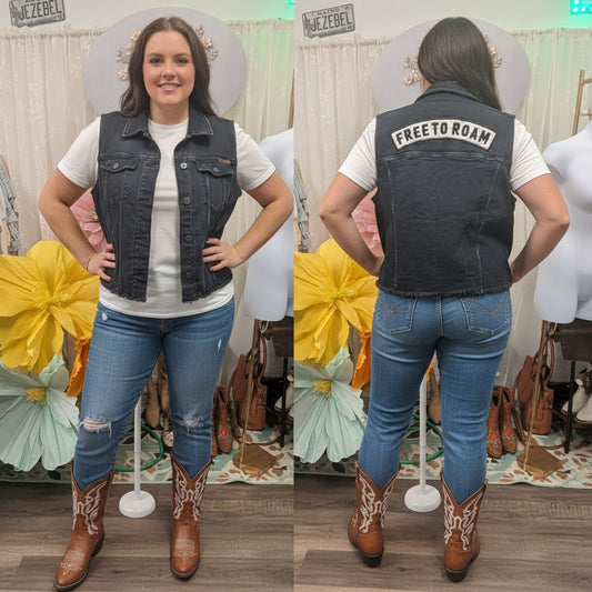105 - Idyllwind Jean Vest with Free to Roam on Back - Large