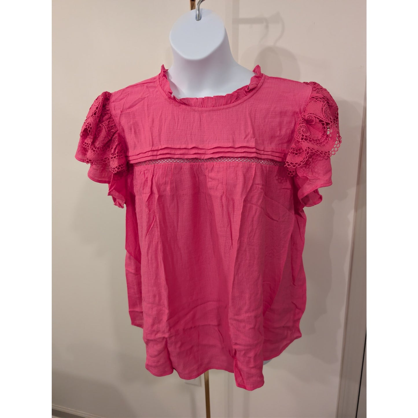 1436 - Perch Pink Blouse with Crochet Sleeve - 3XL - NWT