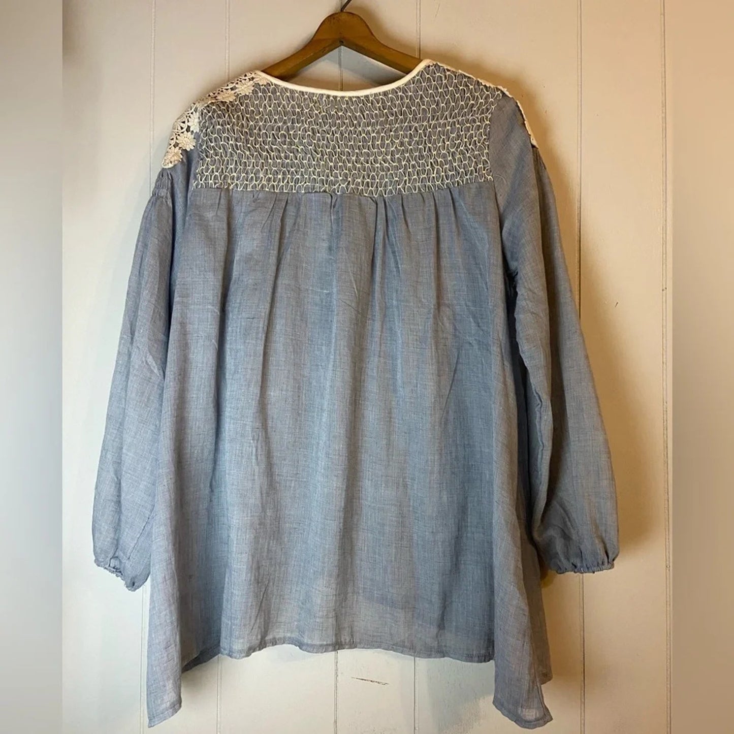 1088- Indigo Soul Boho Blue Cotton Lace Peasant - New - Med