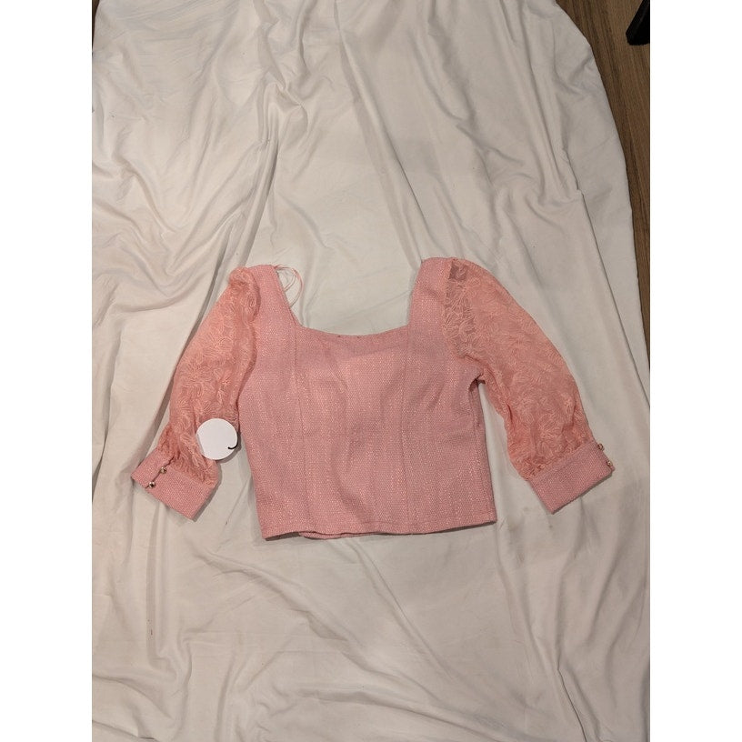 1422 - Milk & Honey Pink Fitted Blouse with Sheer Embroidered Sleeves - Small - NWT