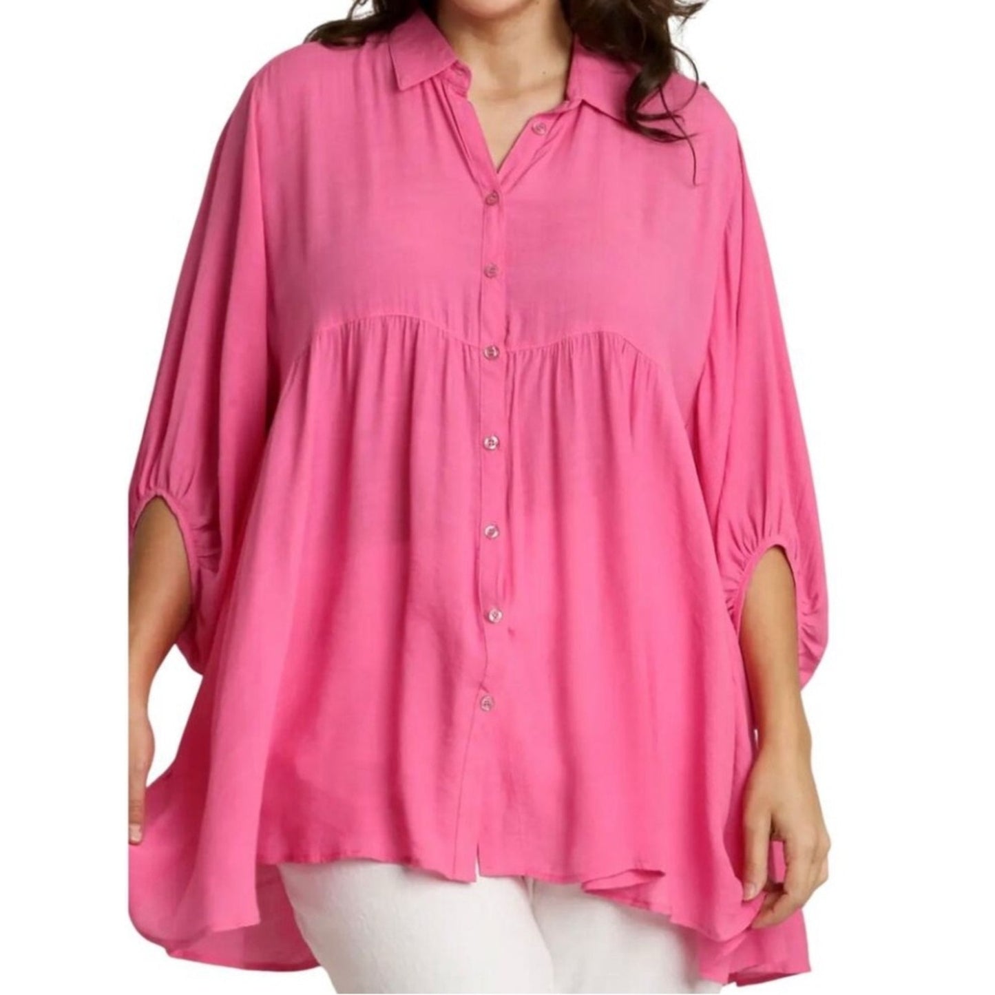 1111 - Umgee Pink Boho Oversized Tunic Blouse Womens S - New