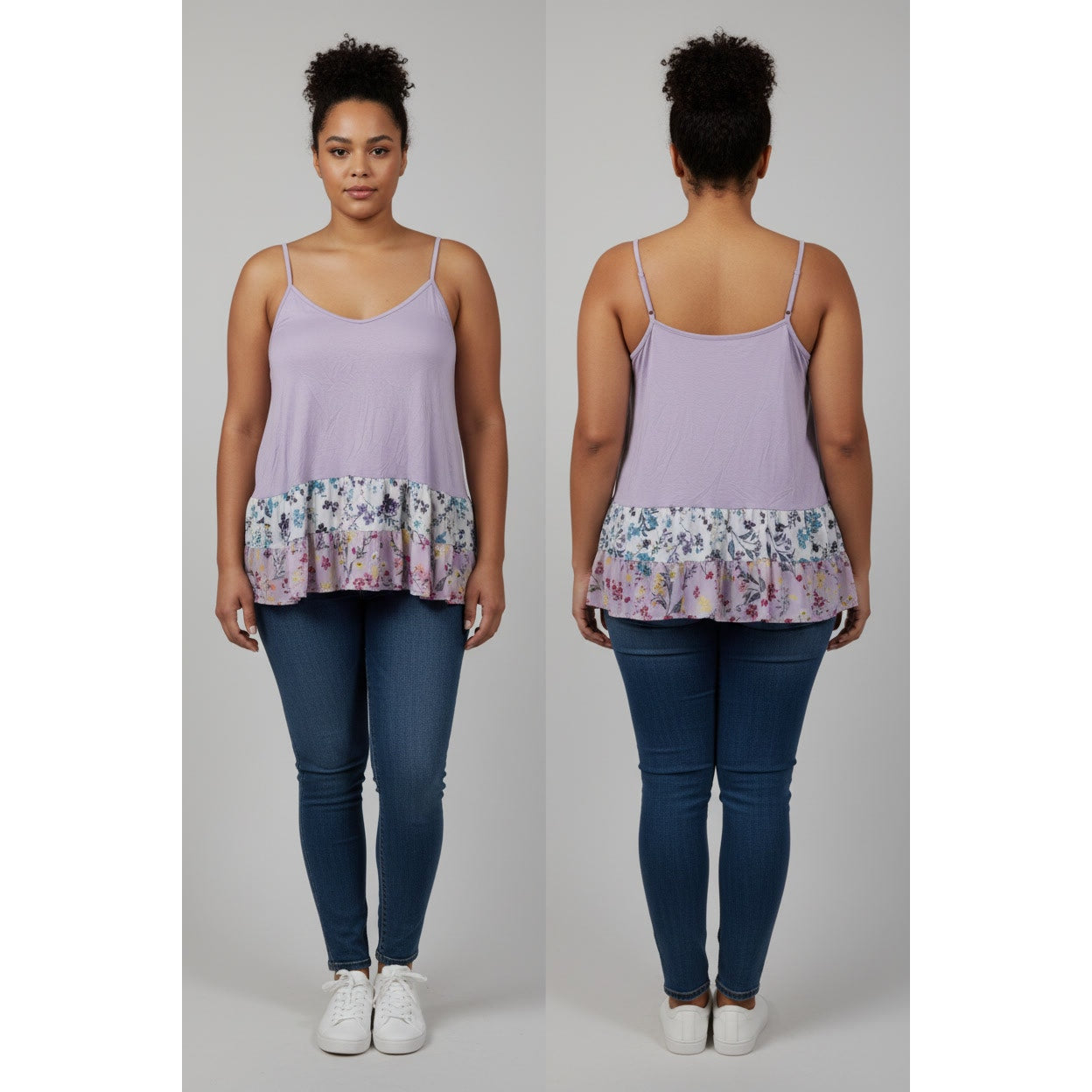 1442 - I Clique Tank with floral ruffle - Size 2X - NWOT