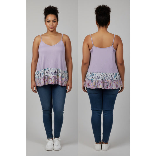 1442 - I Clique Tank with floral ruffle - Size 2X - NWOT
