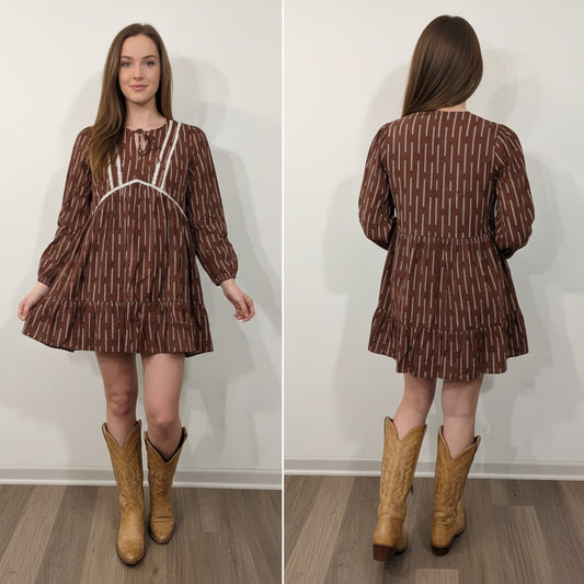 1412 - Day + Moon Brown embroidered dress - Small - NWT