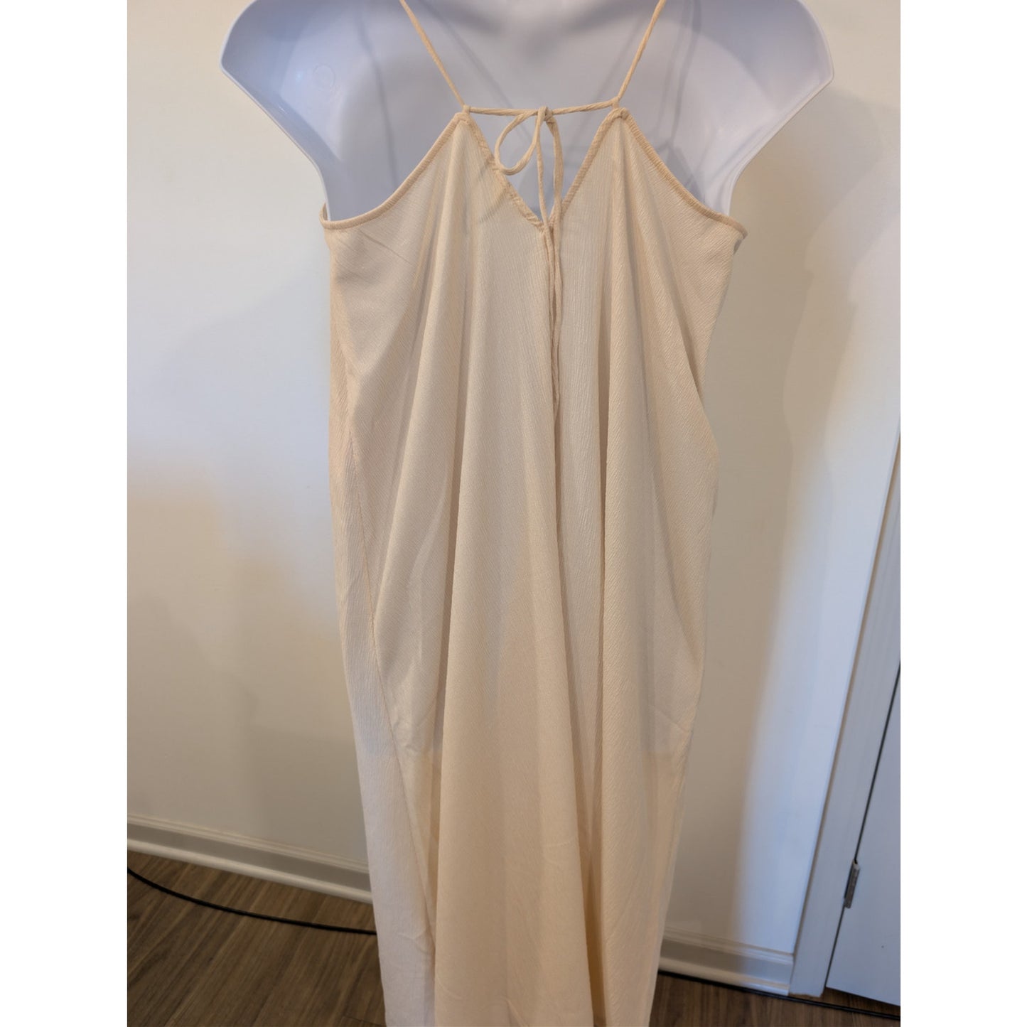 1155-H & M Beige Sleeveless Midi Dress Boho Tie Back - NWT- Size Large