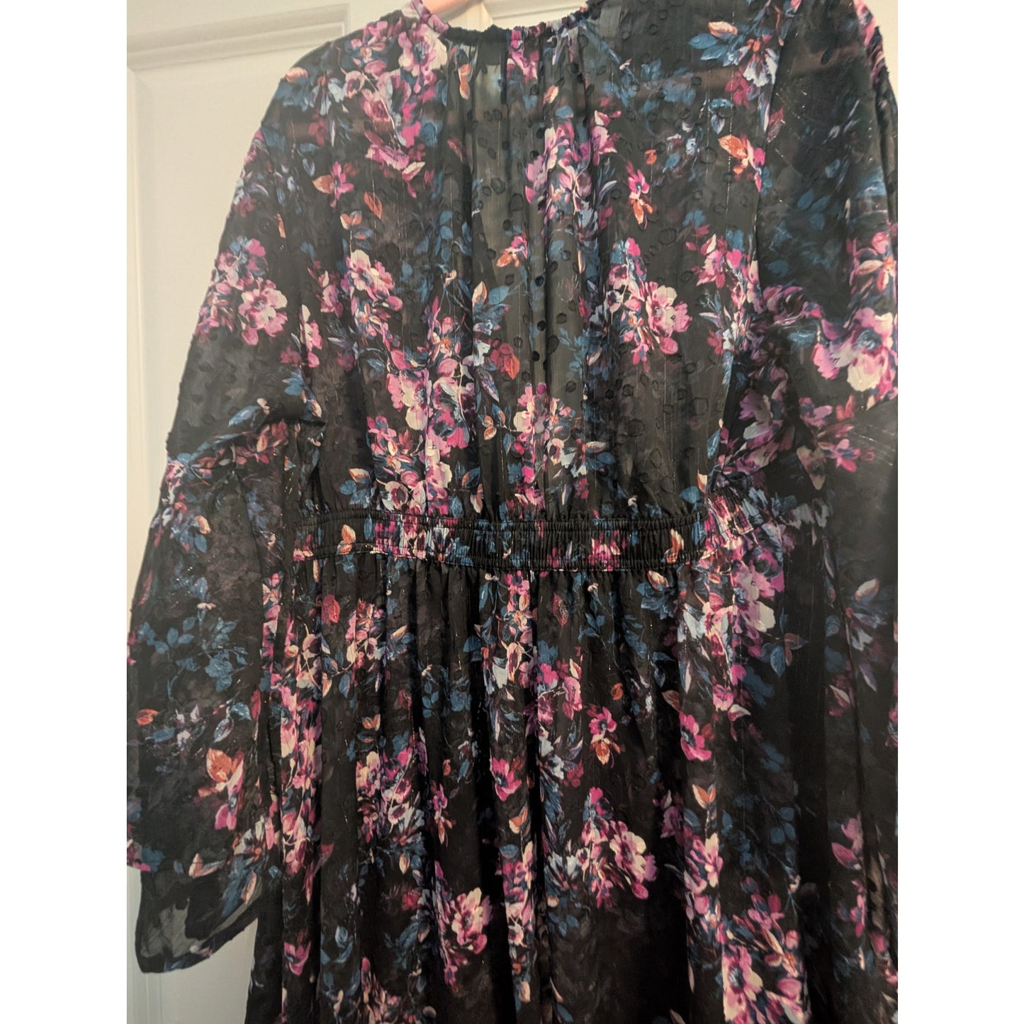 1493 - Torrid Black with Floral and Swiss Dots Kimono - Size 00