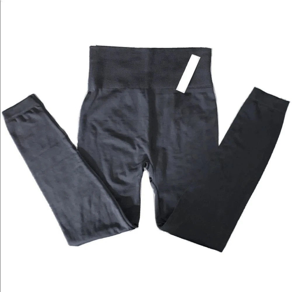 1360 - DBCP Fleece Lined One-Size High Waisted Slimming Leggings Grey Buttery Soft