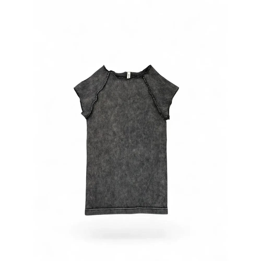 1405 - Zenana Mineral washed Black Ribbed Tee - Size S/M - New