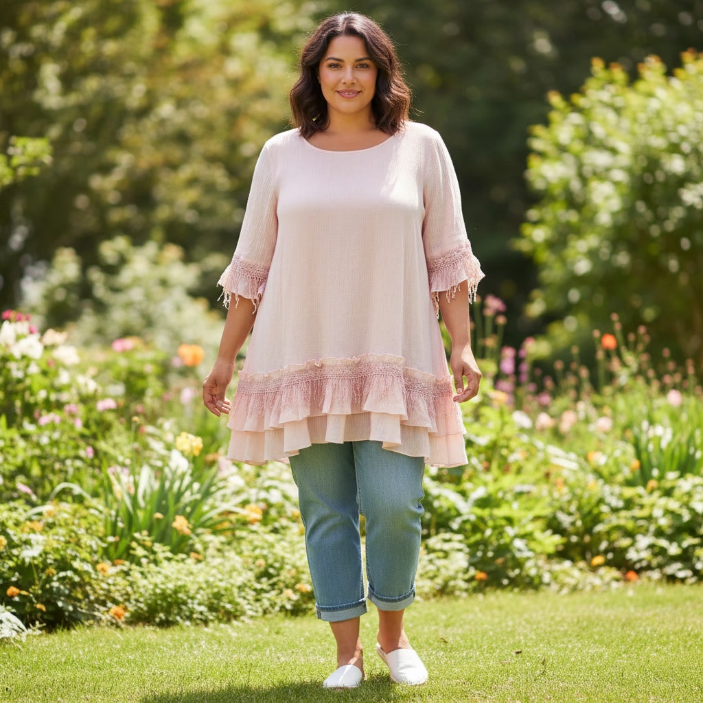 1276 - Indigo Soul Tunic Blouse - Light Pink - XL - NWOT