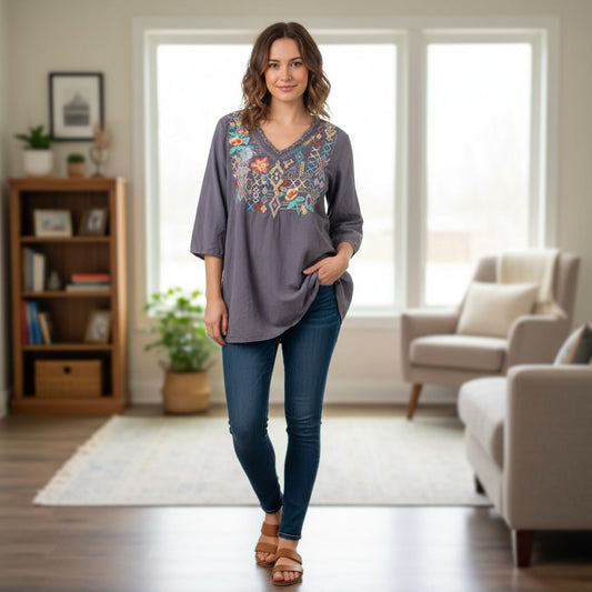 15535 - Johnny Was Embroidered Cotton Shirt - Small