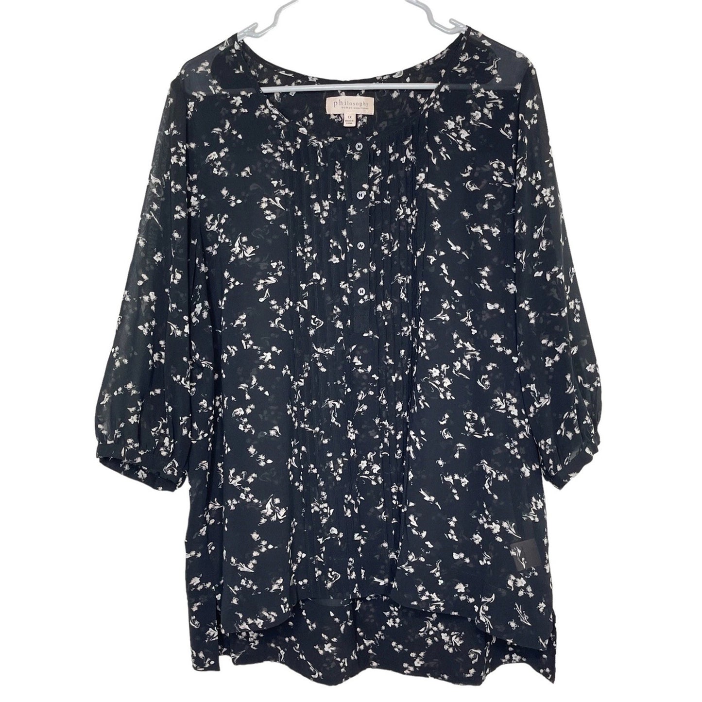 1091 - Philosophy Floral Blouse Sheer Navy Womens 1X - New