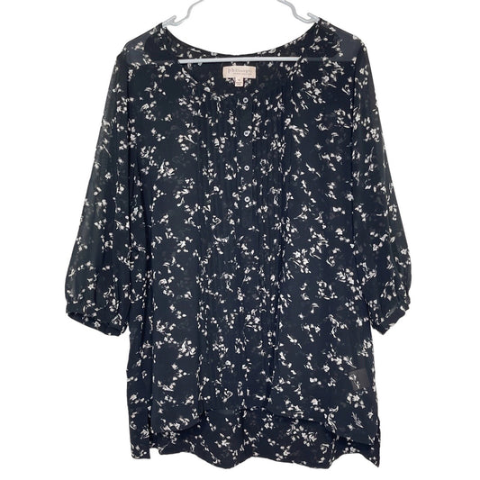 1091 - Philosophy Floral Blouse Sheer Navy Womens 1X - New