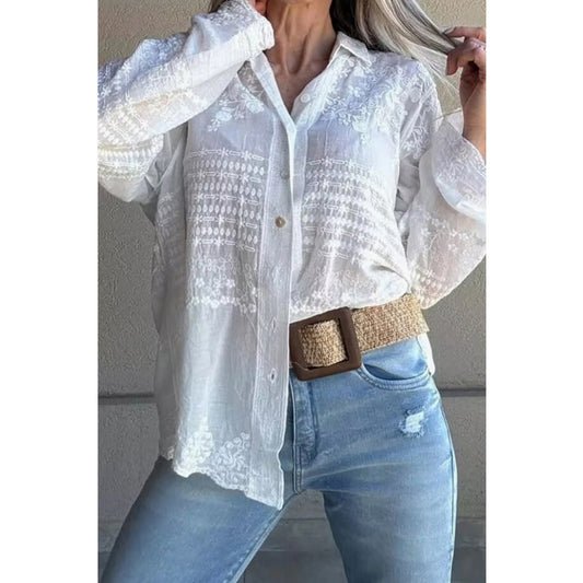 SOLI ECHO - White Embroidered Blouse - ONE SIZE - Has stretch